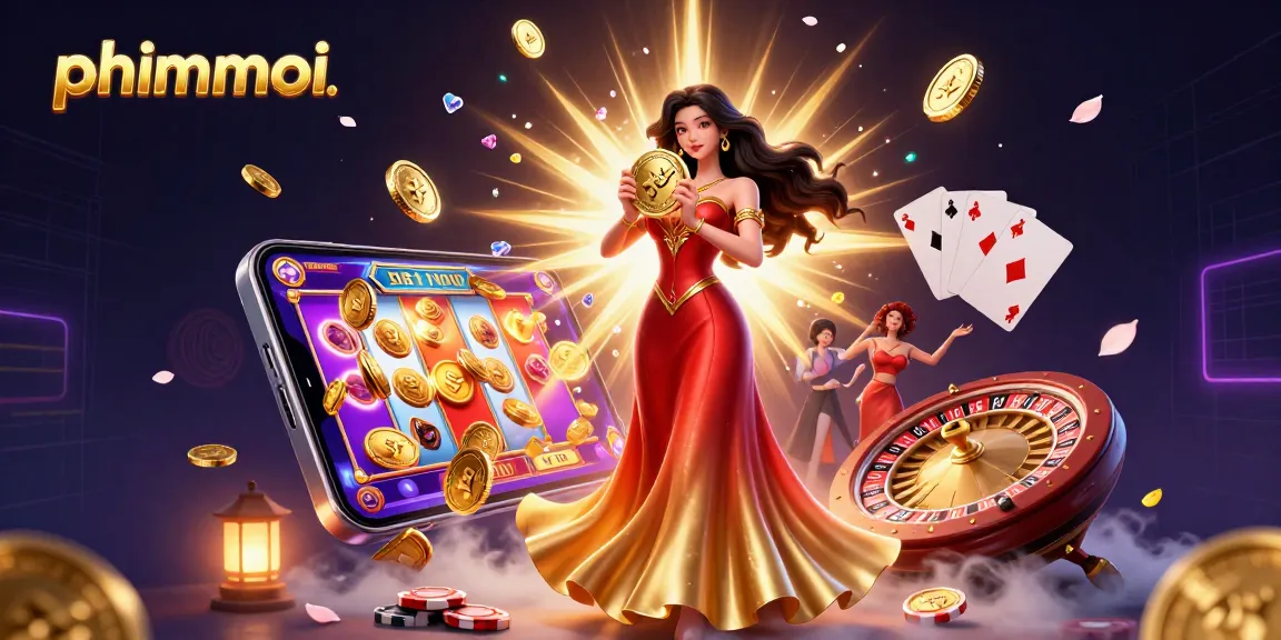 Experience the thrilling action of phimmoi with casino games, golden coins, and vibrant energy.