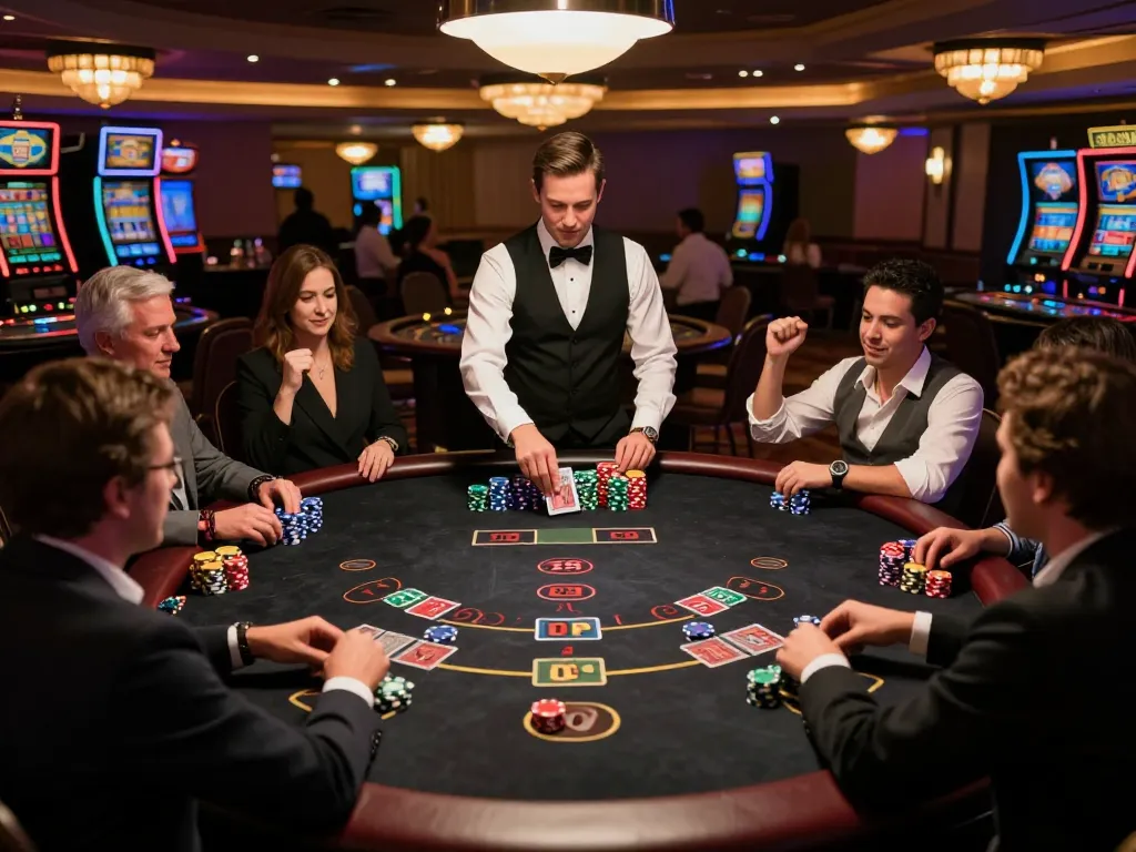 Experience the excitement of blackjack gameplay at KP88 casino, with players celebrating wins and strategic betting.