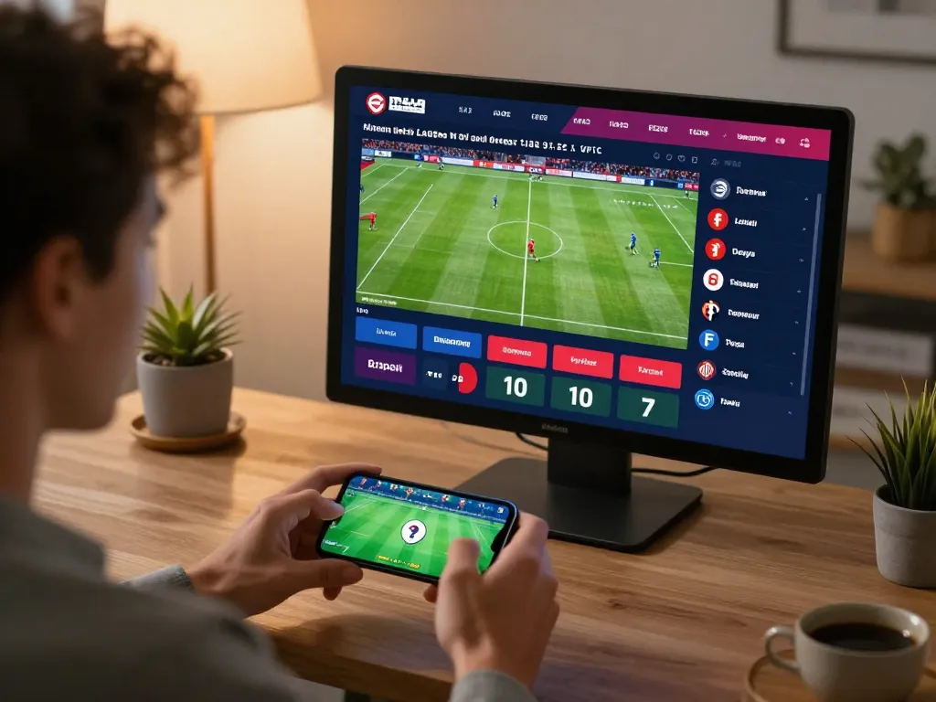 CakhiaTV user actively placing bets on football matches through smartphone in a cozy setting.