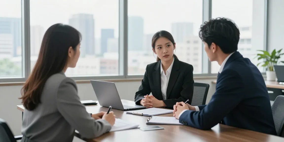 개인회생 상담 중인 변호사와 고객, 전문적인 법률 사무실 환경