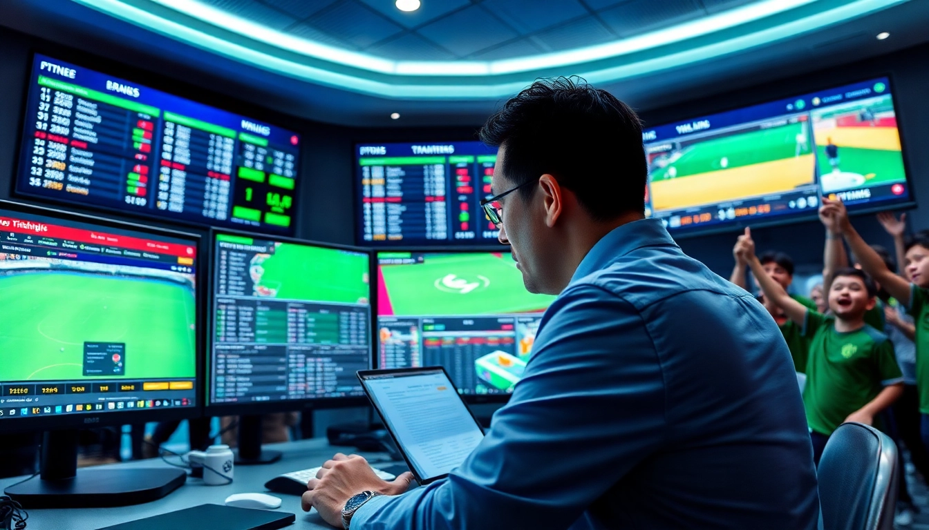 Kèo nhà cái live betting scene with sports analyst reviewing odds and statistics.