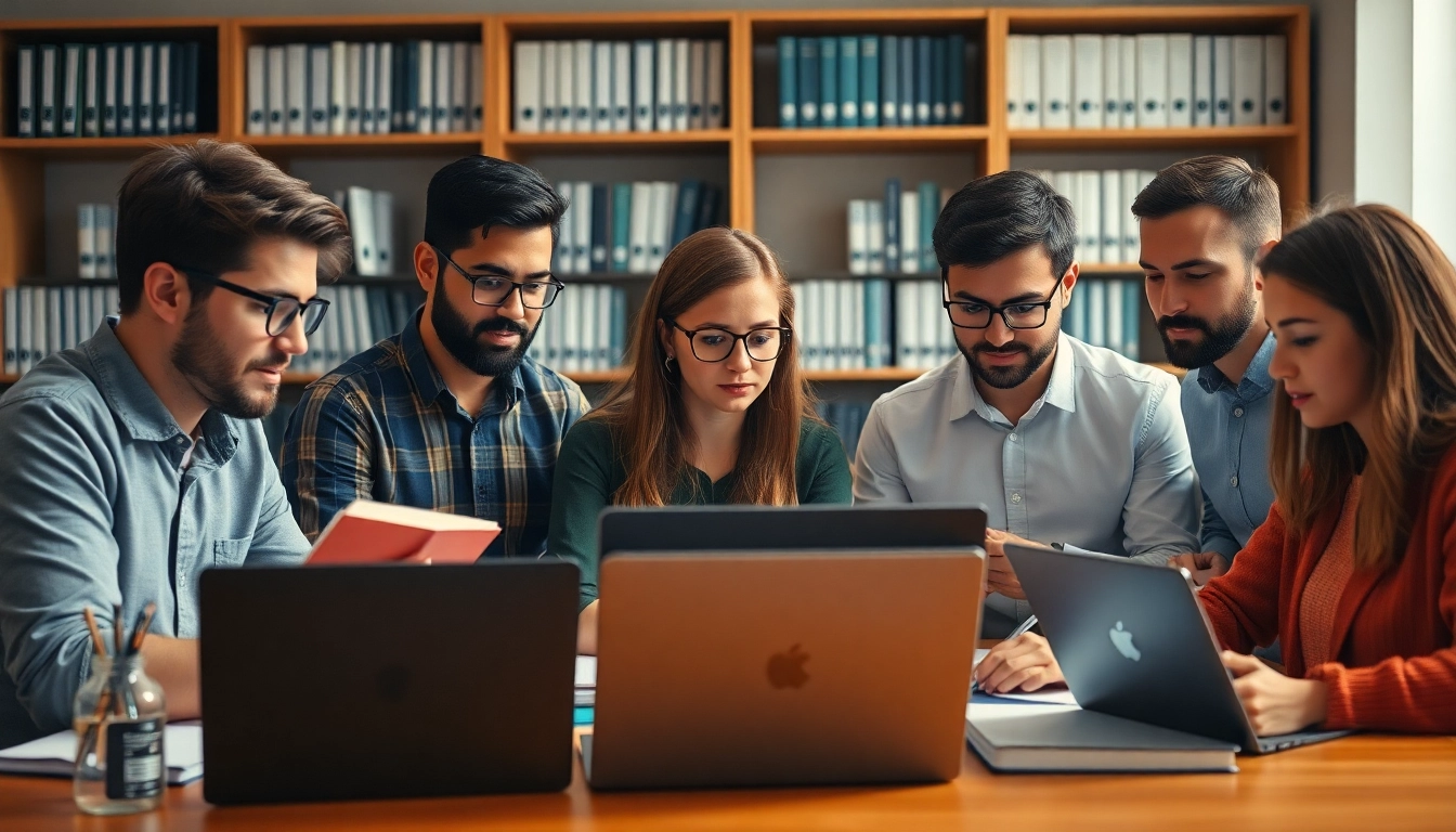 Students studying together to pass IT certification exams in a modern room filled with technology.