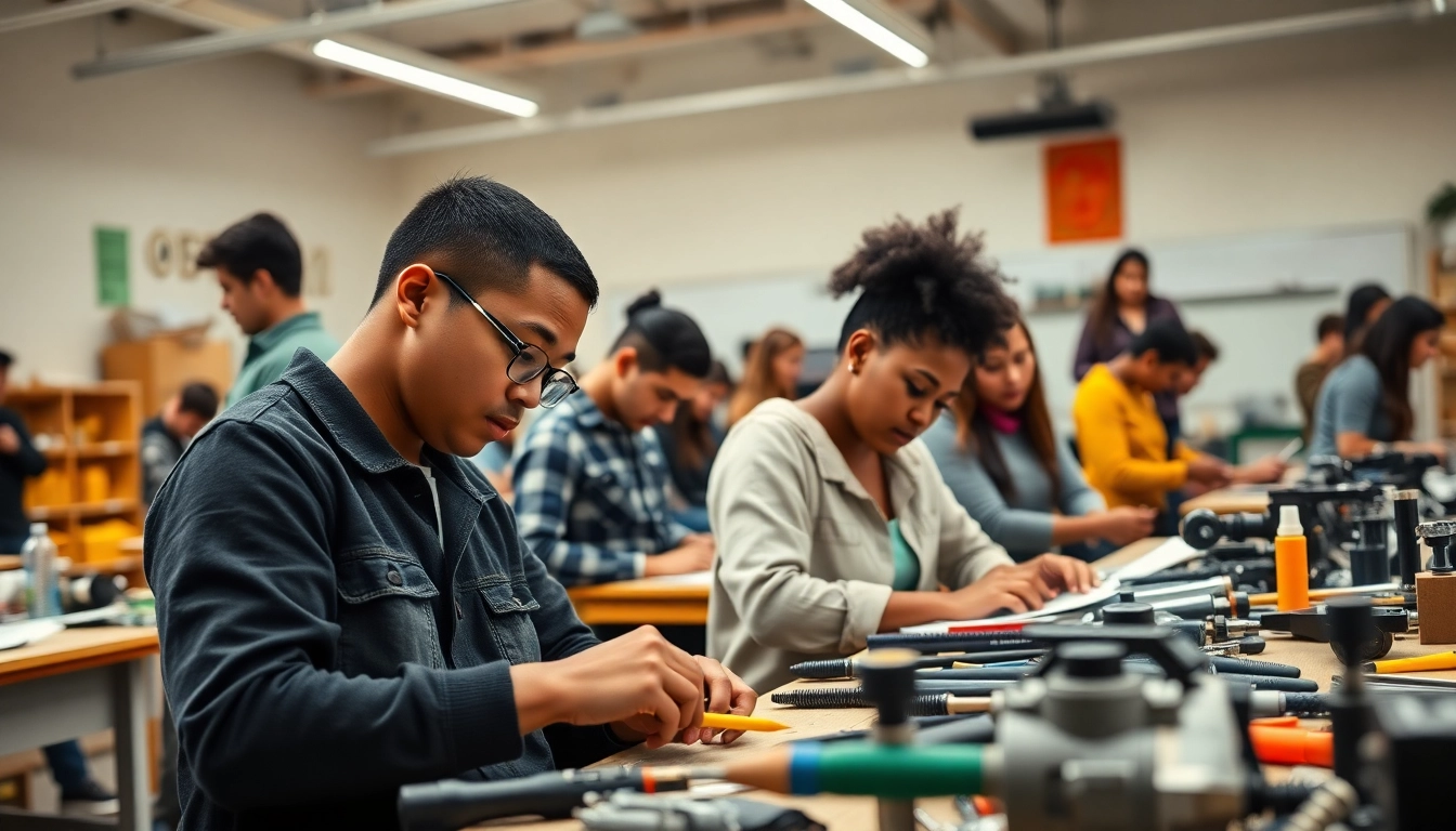 Students actively participating in a trade school environment, honing skills for their careers.