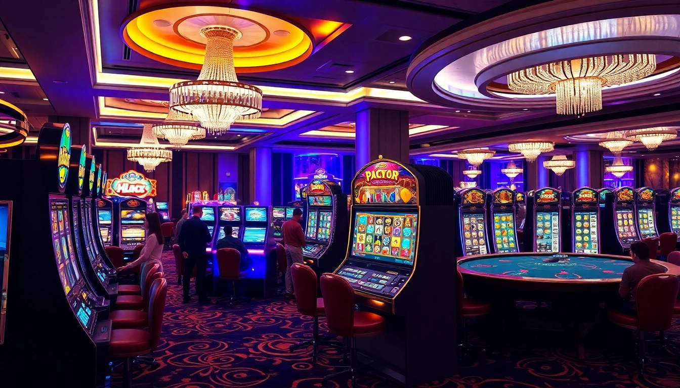 Engaged players enjoying PG slot machines in a vibrant casino atmosphere.