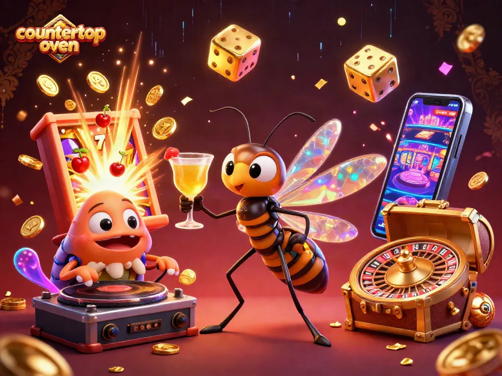 Engage in thrilling casino fun with a countertop oven-themed gaming illustration showcasing unique elements.