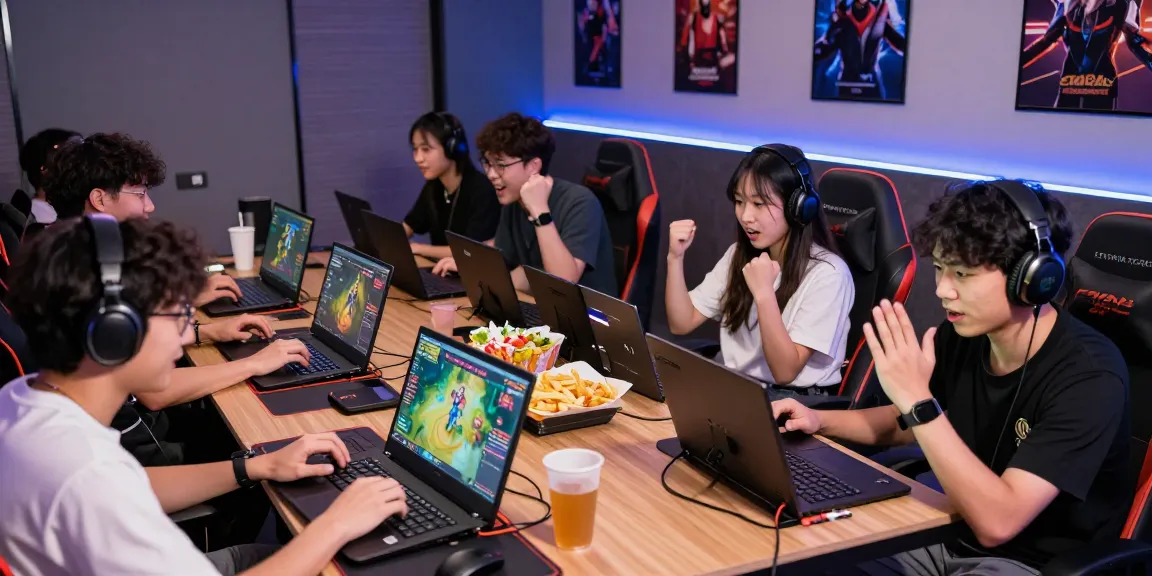 Exciting gaming scene with players enjoying garuda303 platform, vibrant atmosphere and modern setup.