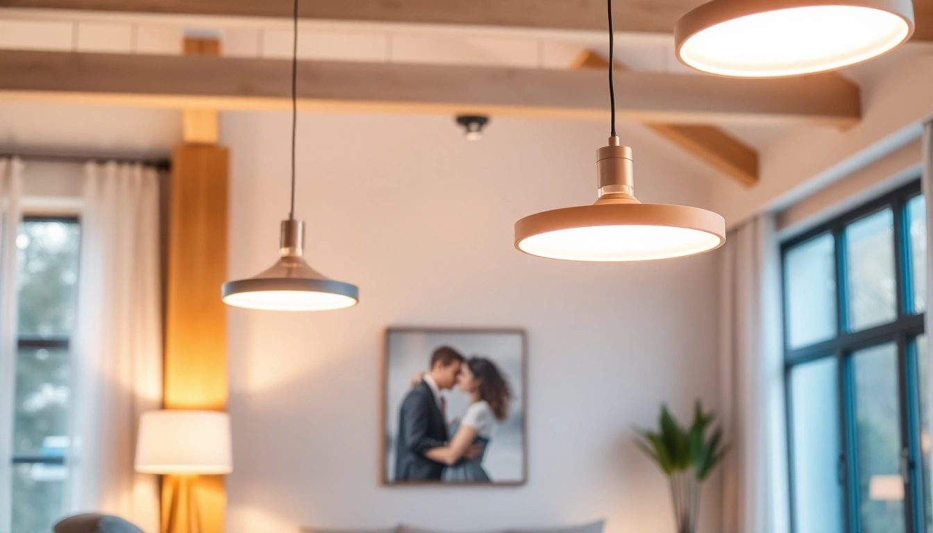 Showcase of modern lighting solutions illuminating a stylish living room, enhancing comfort and ambiance.