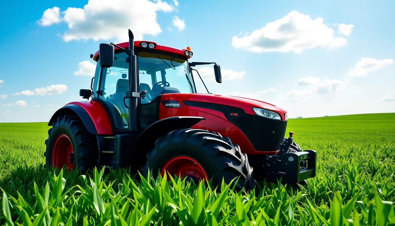 Showcase of the AF88 tractor in a lush field demonstrating its robust design and functionality.
