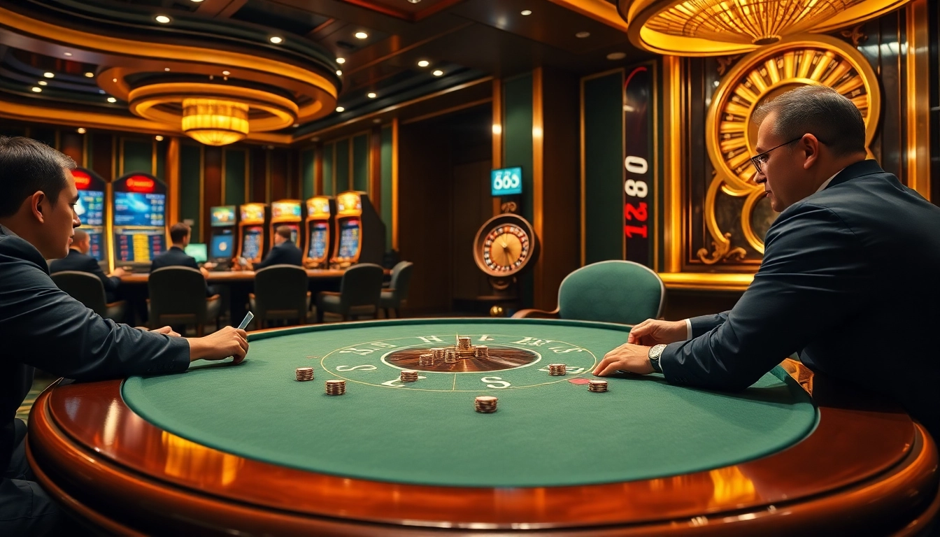 Experience thrilling card action at nk88 casino with elegant poker tables and vibrant ambiance.