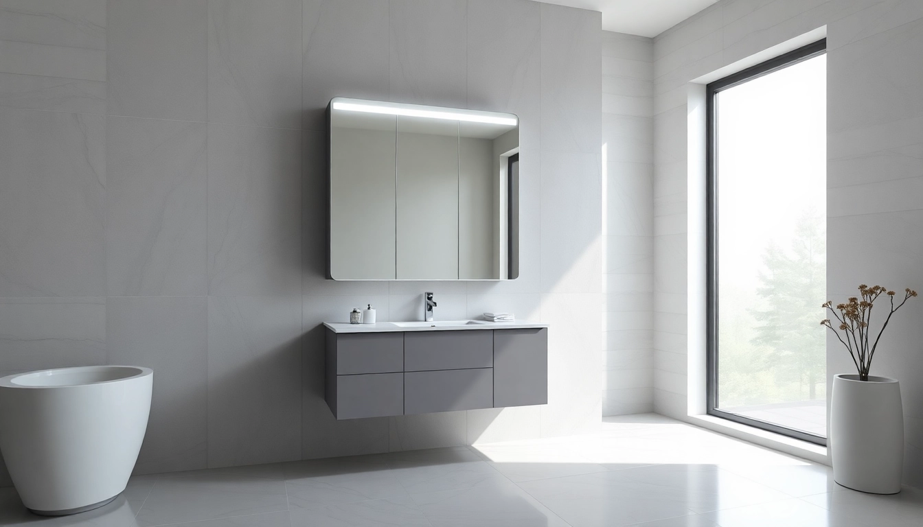 Stilvoller spiegelschrank mit led Beleuchtung im modernen Badezimmer