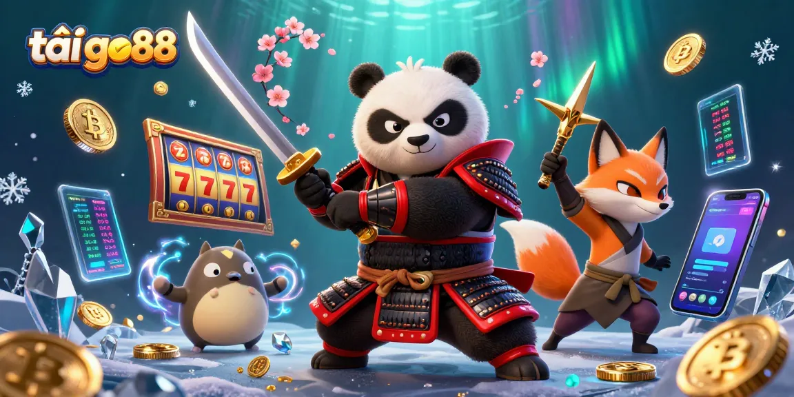 Engage with thrilling games when you tải go88, featuring samurai panda and fox in an exciting casino scene.