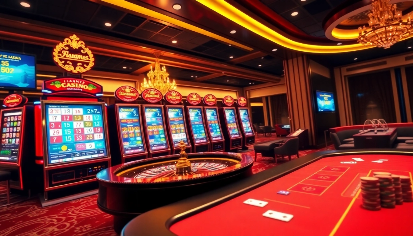 Vivez l'excitation d'un casino en ligne avec une interface de jeu virtuelle dynamique présentant des jeux de poker et de machines à sous.