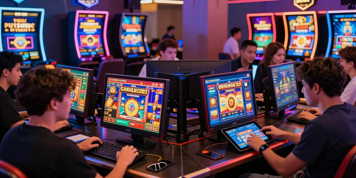 Enthusiastic players enjoying GARUDA303 online slot games in a vibrant gaming atmosphere.