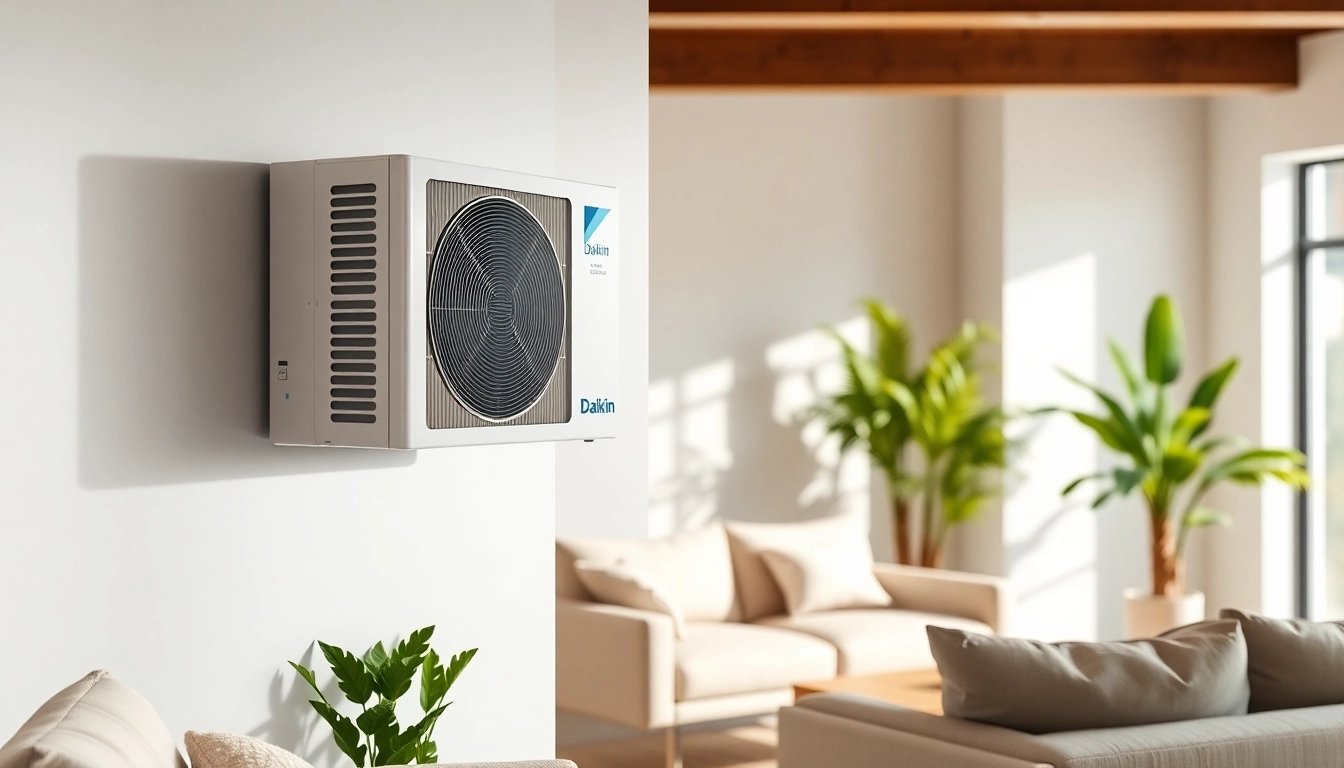 Showcasing the Daikin mini split AC system in a contemporary interior, highlighting design and comfort.