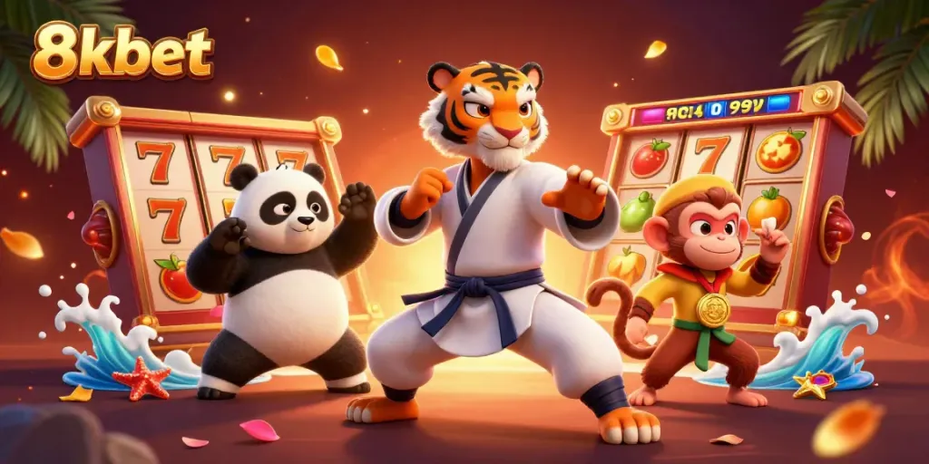 Experience thrilling jackpots and fun with 8xbet in a vibrant 3D casino illustration.