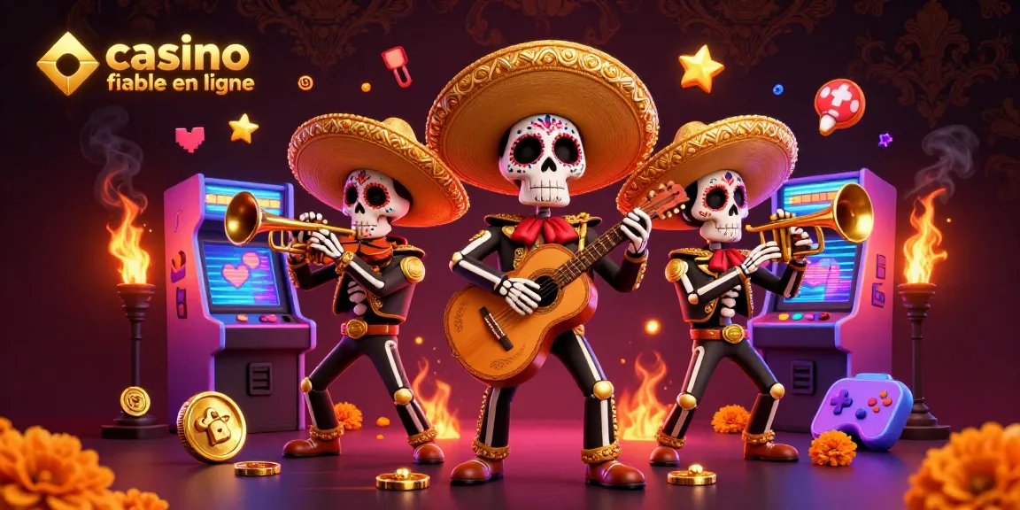 Jouez sur un casino fiable en ligne avec une ambiance festive et dynamique illustrée par une band de mariachi.
