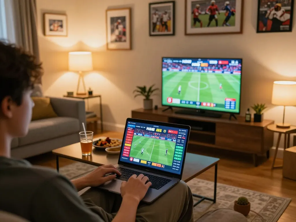 Betting on sports via HB88 from a cozy home setup with engaging laptop interface