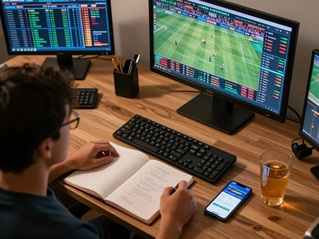 Engaging sports betting scene with gori77 user analyzing live odds and strategies.