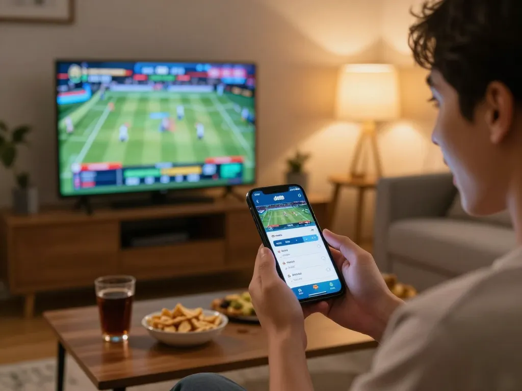 Betting on sports using dn88 app during a home game night, highlighting excitement and convenience.