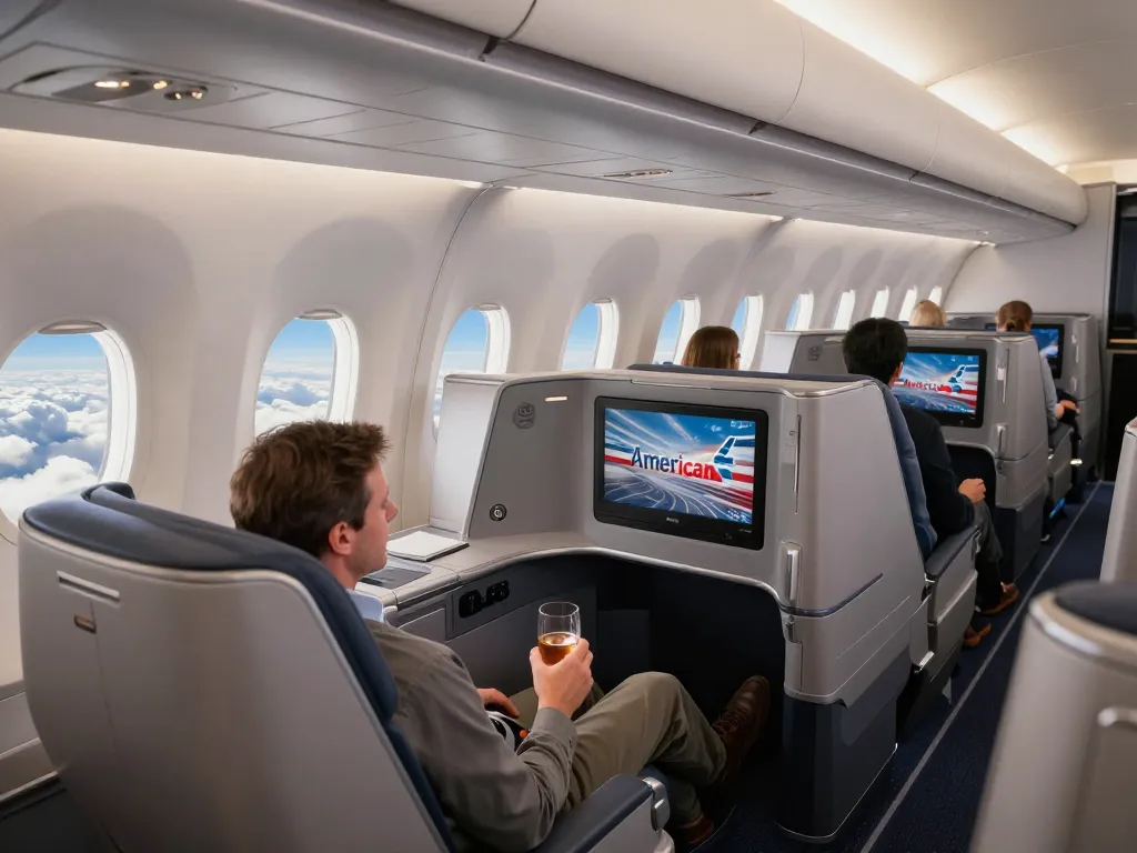 Passenger relaxing in American Airlines 789P cabin, enjoying luxury flight experience.