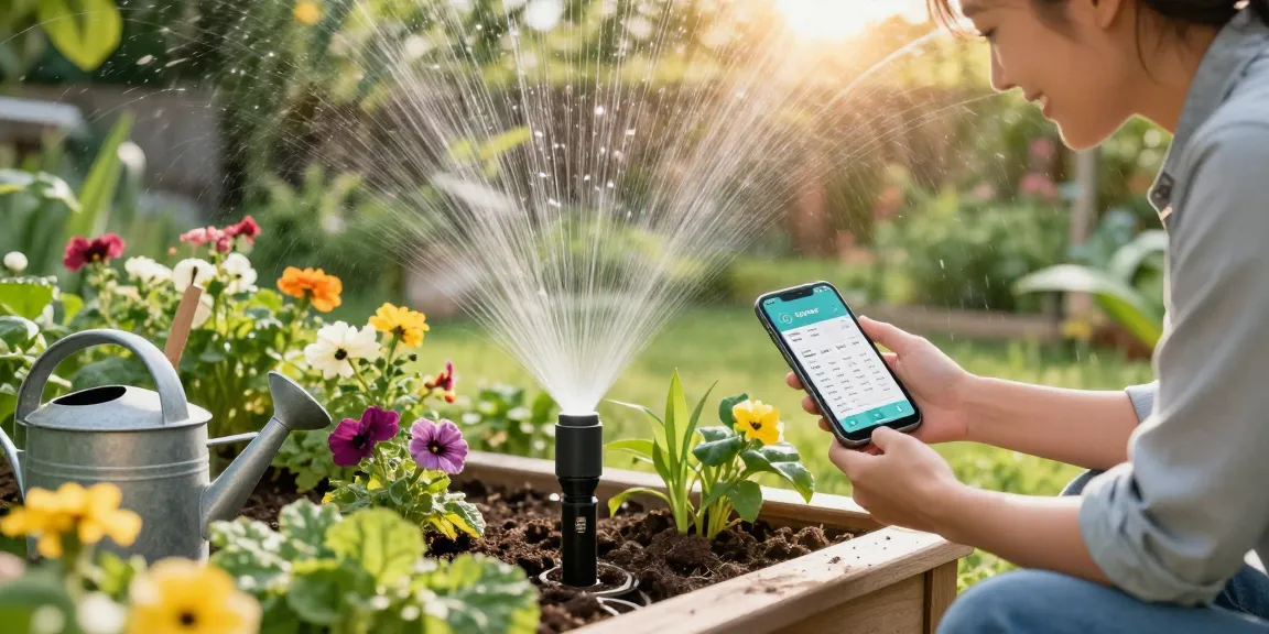 Setting up a rainpoint sprinkler timer in a lush home garden for efficient watering.