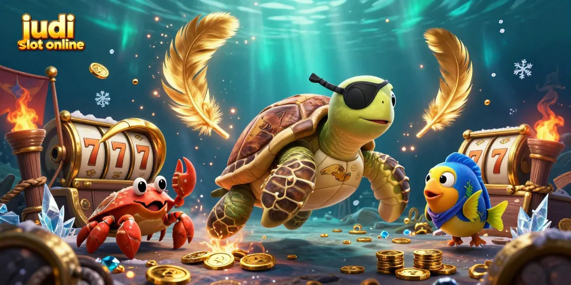 Slot online judi yang menakjubkan dengan karakter 3D menarik melayang di atas harta karun.