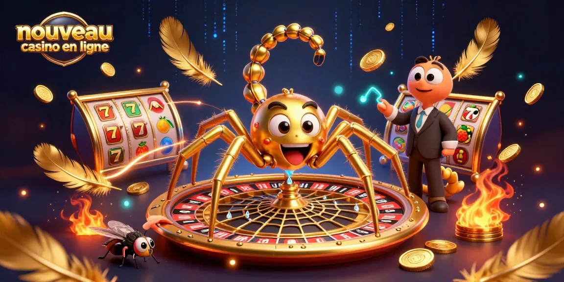Action vibrante à un nouveau casino en ligne avec une araignée d'or et un croupier centipède.
