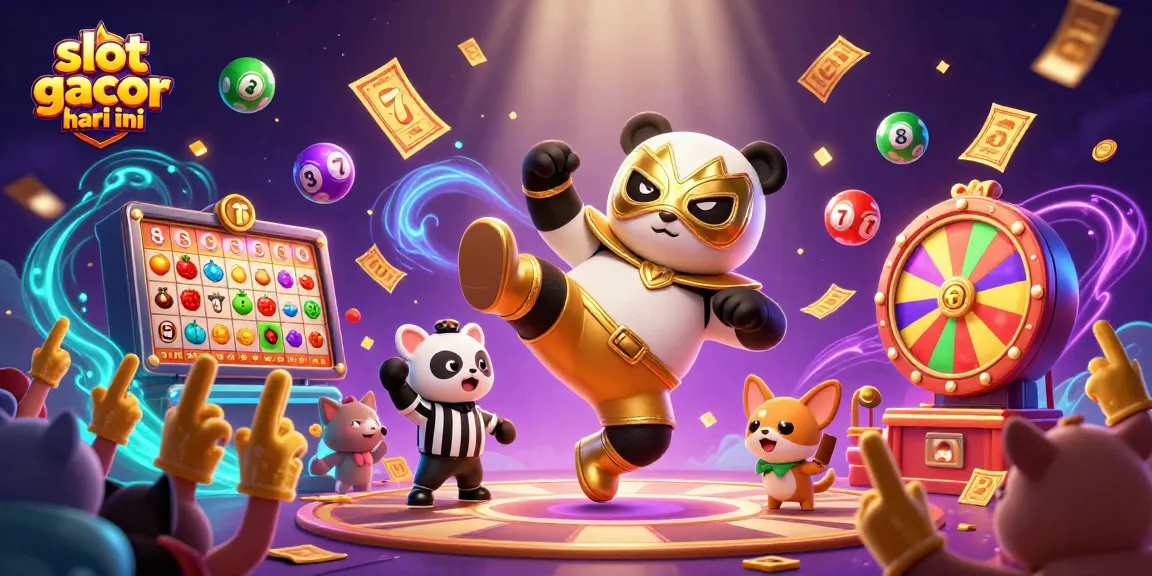 Mainkan slot gacor hari ini dengan karakter panda bertarung di dunia kasino bersama penonton yang bersemangat.