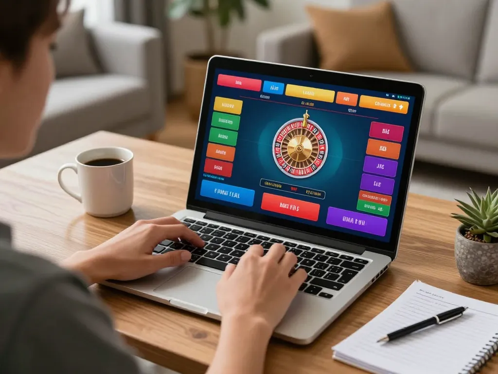 vt88 player engaging in online roulette game at home desk with strategy notes