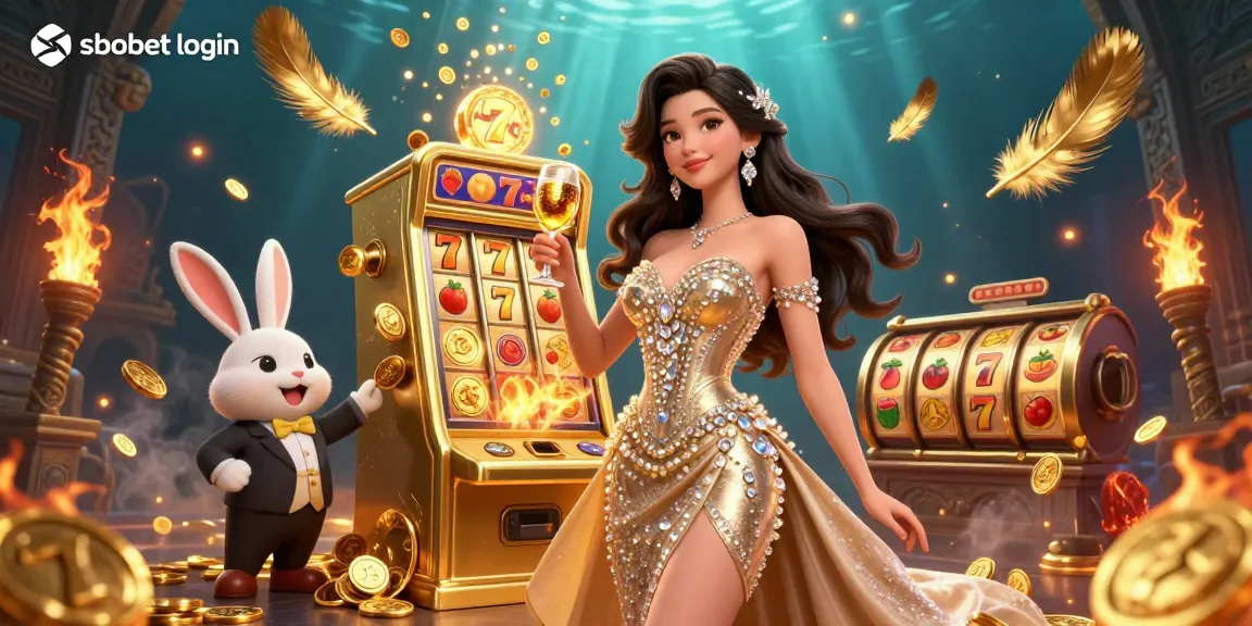 Engage in sbobet login for a chance to win big at the slot machine in this vibrant casino scene.