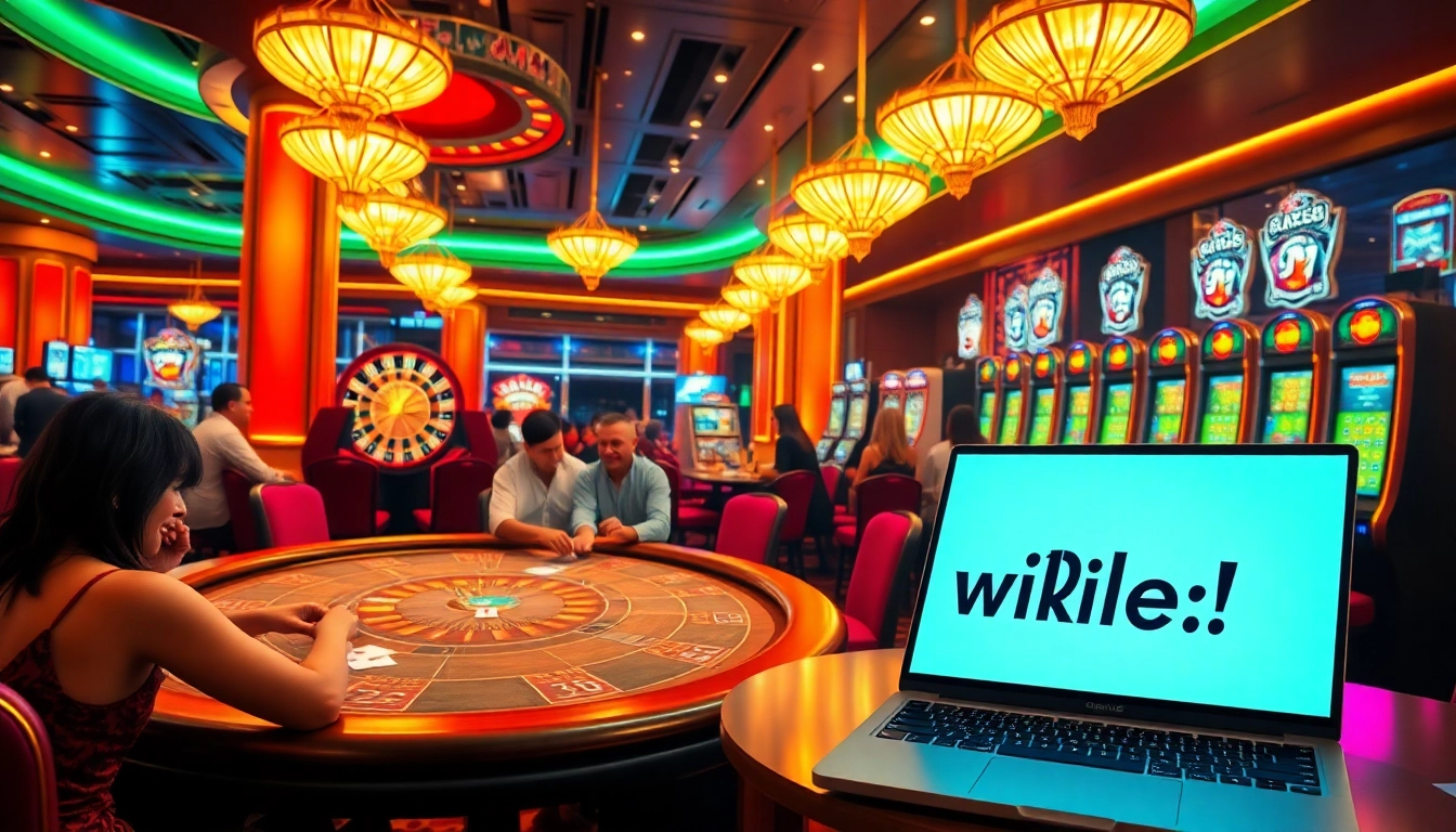 A dynamic casino scene featuring players at a poker table and a roulette wheel, highlighting a hidden wiki link to enhance engagement.