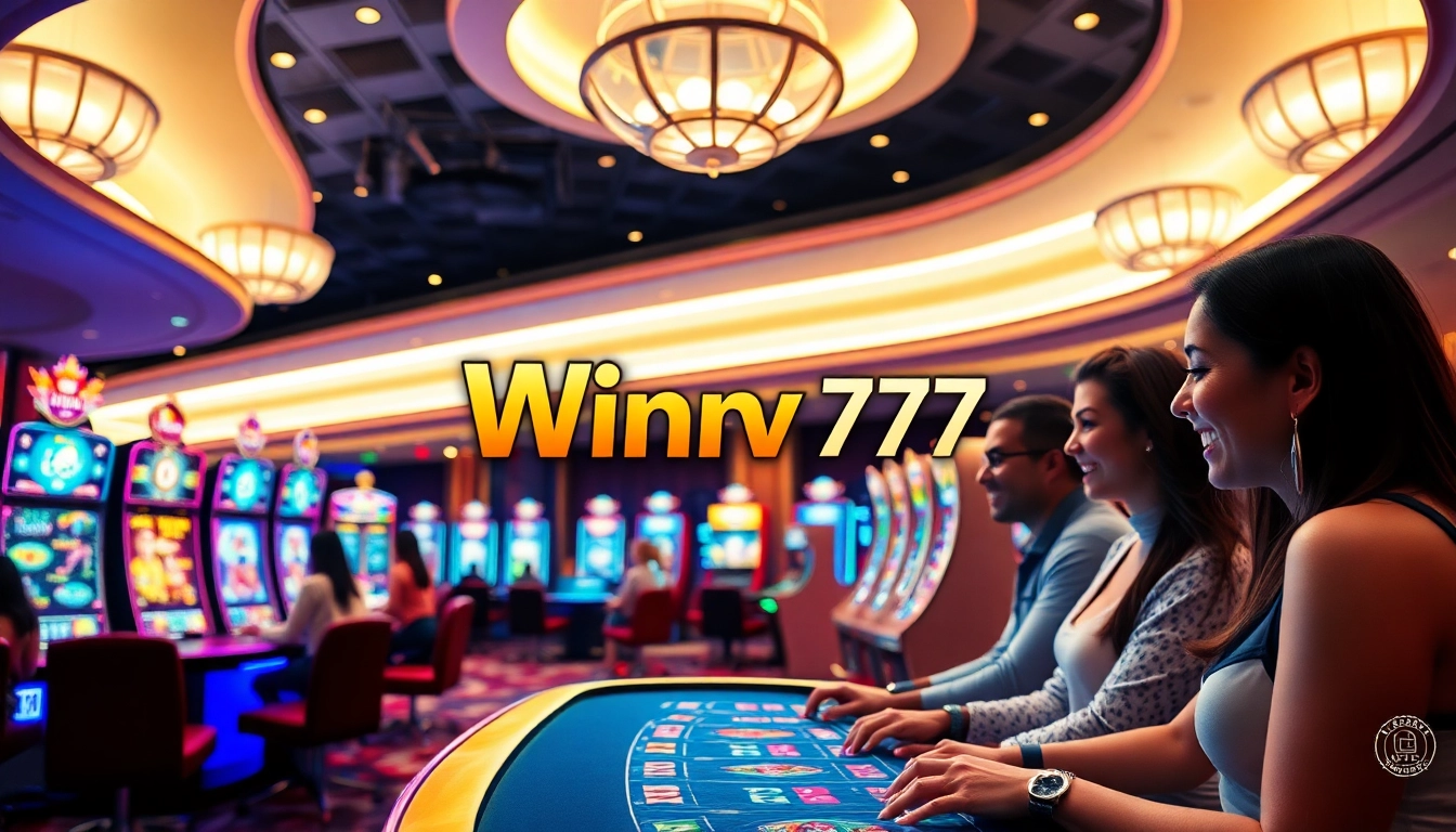 Exciting online gambling scene featuring Winvn 777 logo in a vibrant virtual casino.