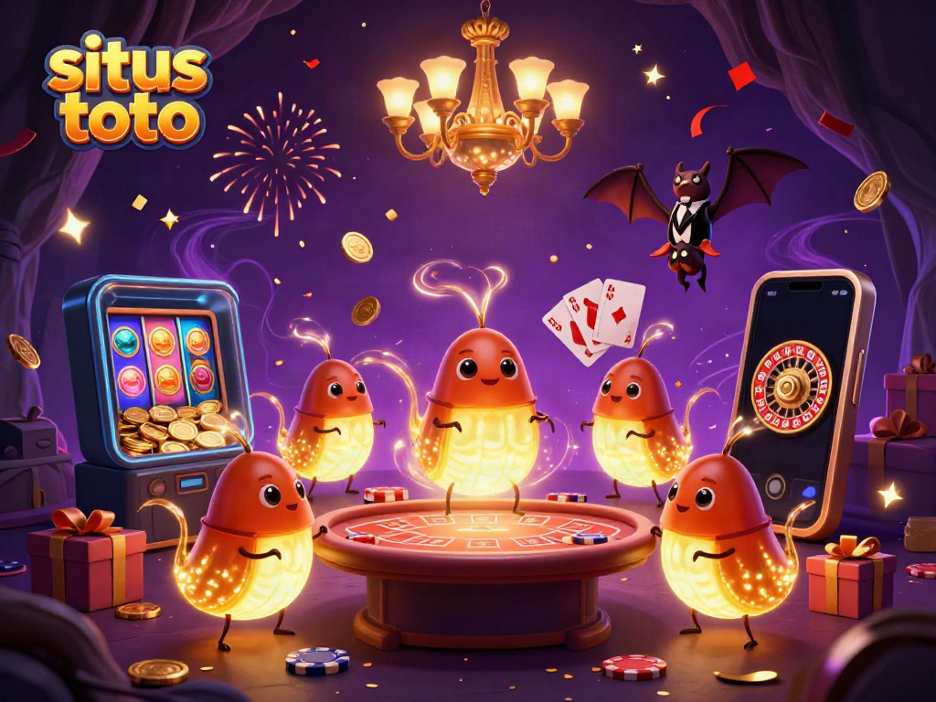 Experience situs toto with vibrant glowworms lighting up a dynamic 3D casino scene.