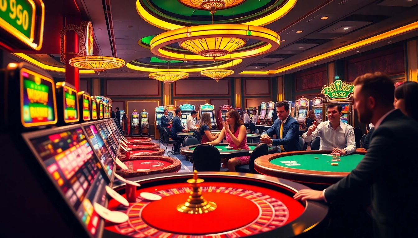 Engaged players enjoying games at nhà cái PS99, showcasing vibrant casino elements.