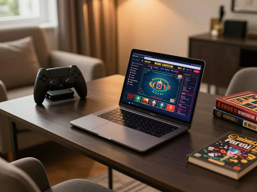 Player engaging with mb88 online casino gaming interface at a stylish home setup