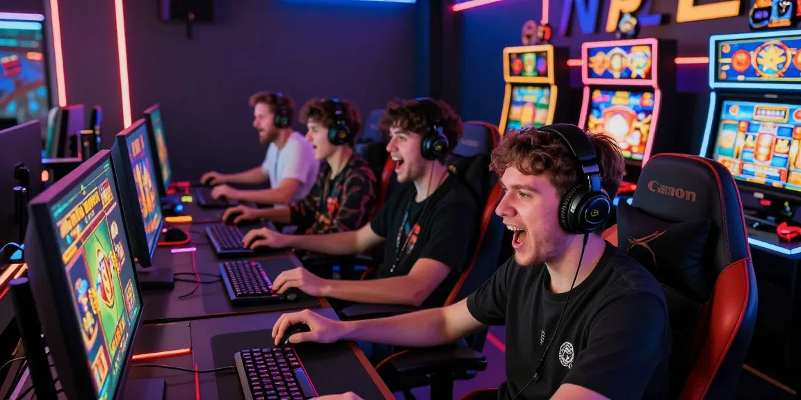 Gamer group enjoying garuda303 slots with vibrant graphics and dynamic atmosphere