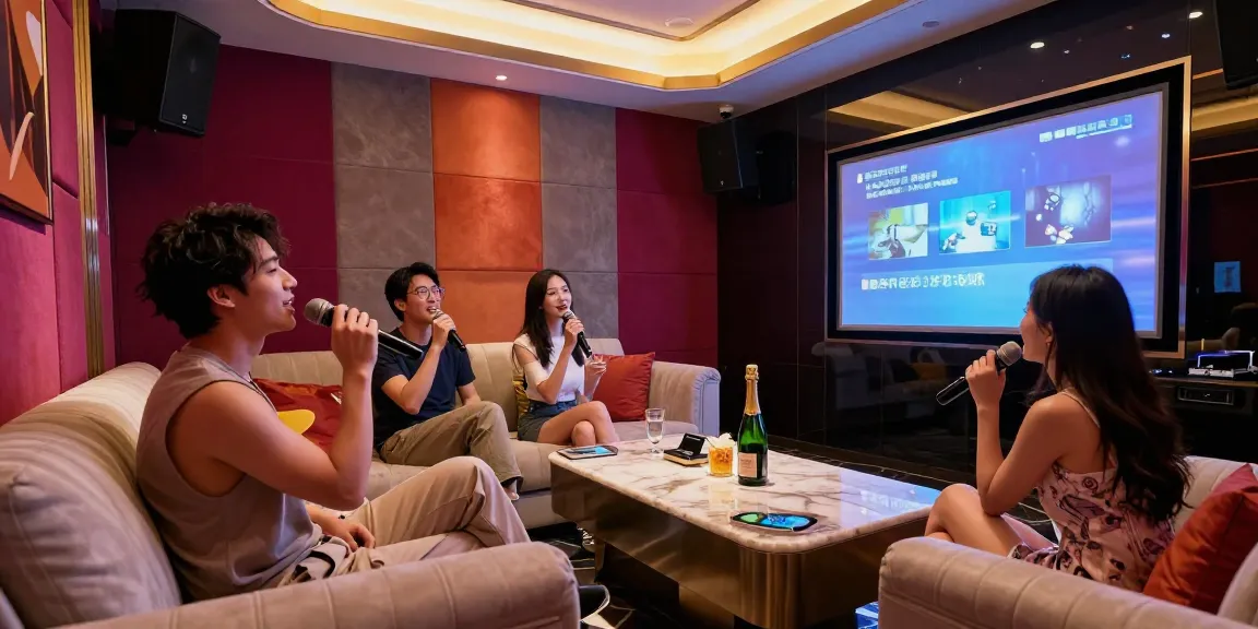 강남쩜오 고급스러운 카라오케 룸에서 즐거운 친구들, 세련된 인테리어와 프라이빗한 분위기