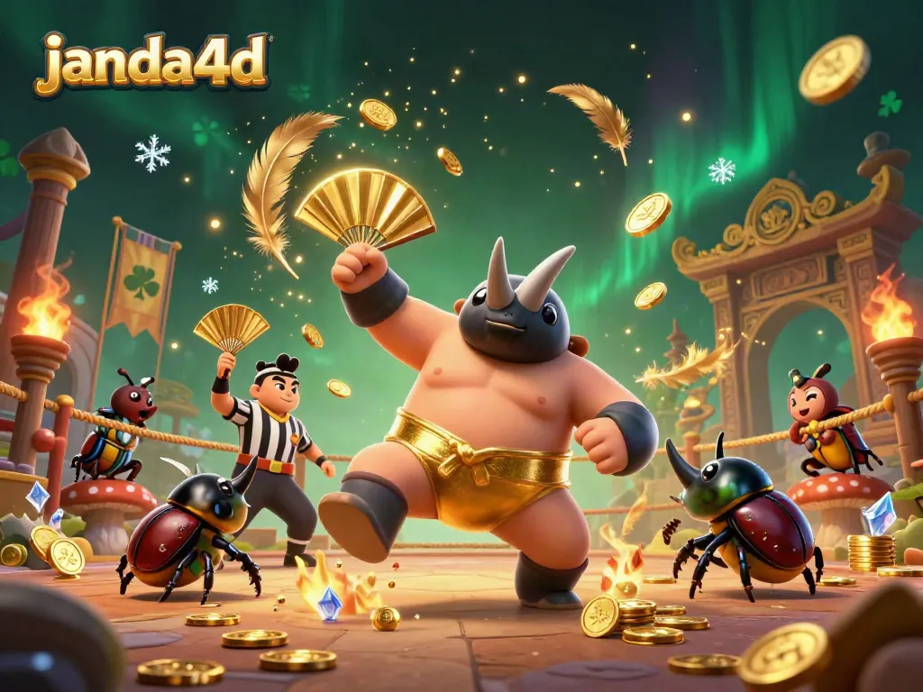 Menangkan permainan di janda4d dengan uang koin berterbangan saat juara sumo menyerang.