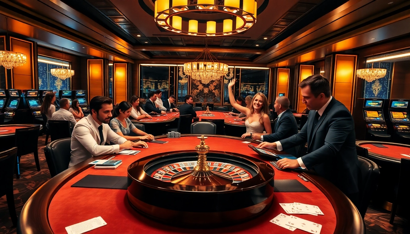 Experience the thrill of NK88 gaming with players celebrating wins at a luxurious casino.
