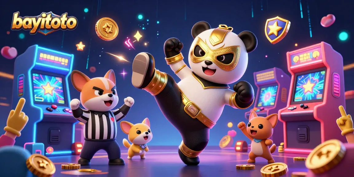 BAYITOTO exciting lottery action featuring a professional wrestler panda and cheering animals