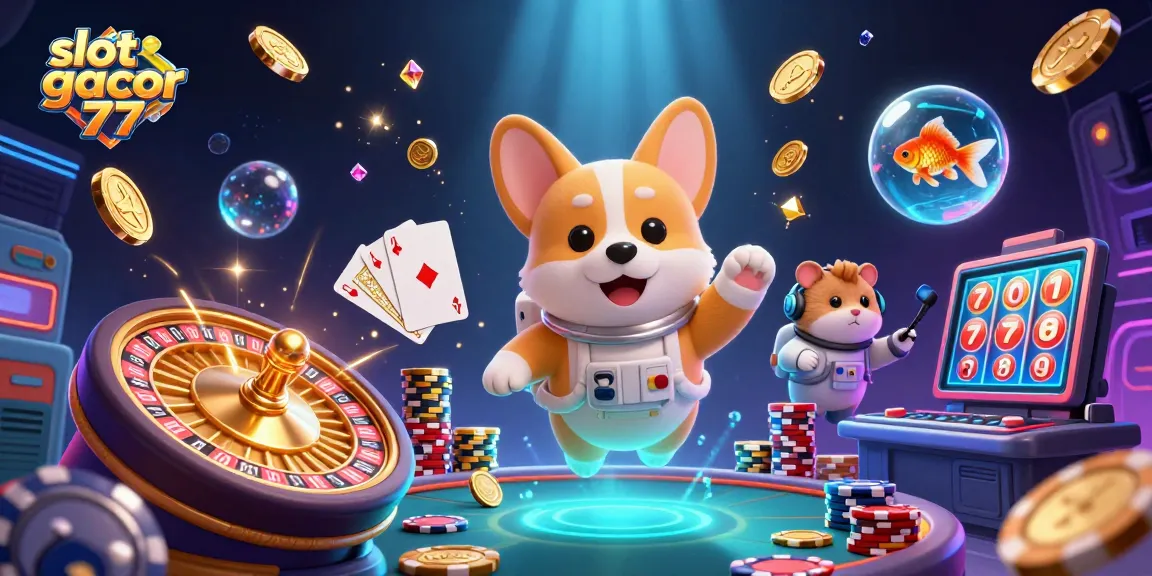 Experience slot gacor 777 action in a dynamic space casino with floating treasures and animated characters.