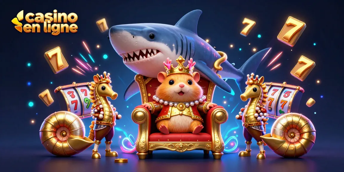 Jouer au casino en ligne avec une illustration dynamique de personnages amusants et d'éléments de jeu.