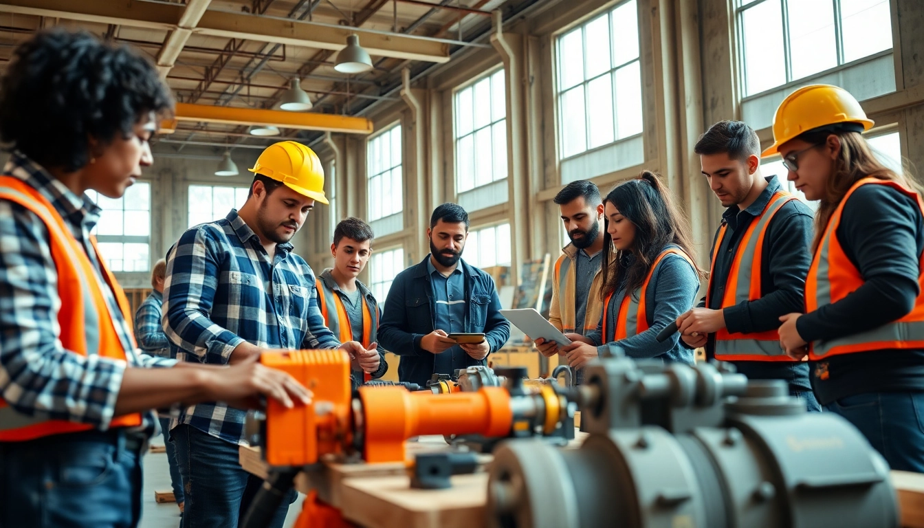 Engaged trainees participating in construction workforce training with hands-on activities.
