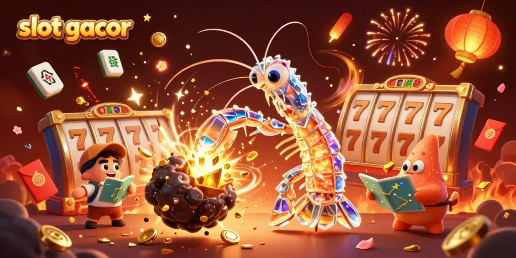 Experience the excitement of slot gacor in a vibrant 3D casino scene with golden gems and dynamic action.
