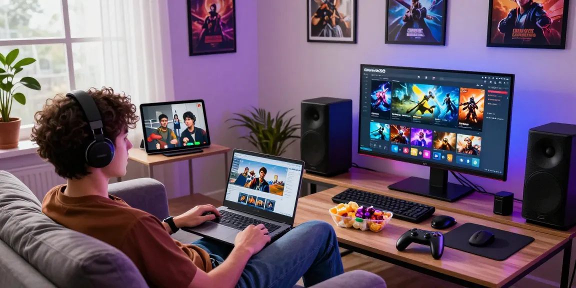 Enthusiastic player exploring garuda303 gaming platform in a cozy setup.