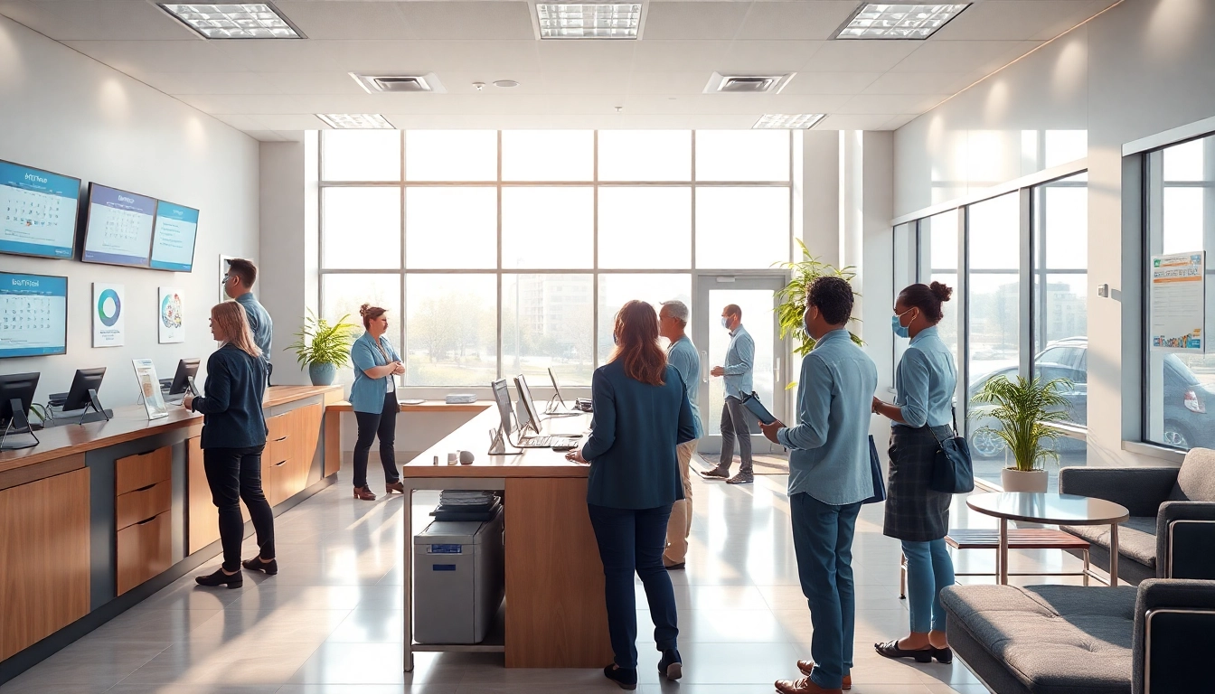 Visitors receiving assistance at the Detran GO office, reflecting community service and efficient IPVA processes.