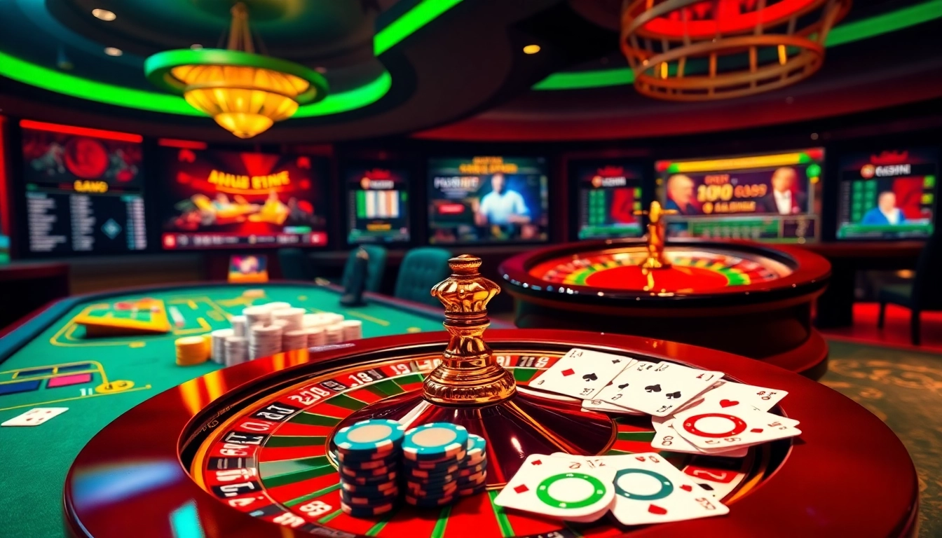 Exciting gameplay at nhà cái uk88 featuring vibrant poker chips and roulette.