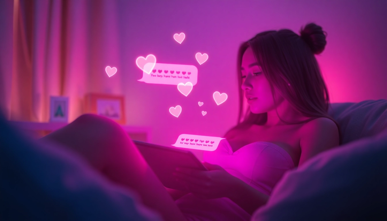 Engaging scene of sexting AI interaction with a modern tablet and animated emojis.