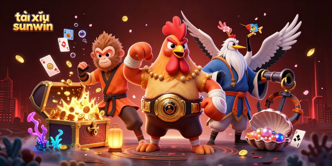 Experience the excitement of tài xỉu sunwin with dynamic characters amid rich gaming elements and vivid backgrounds.