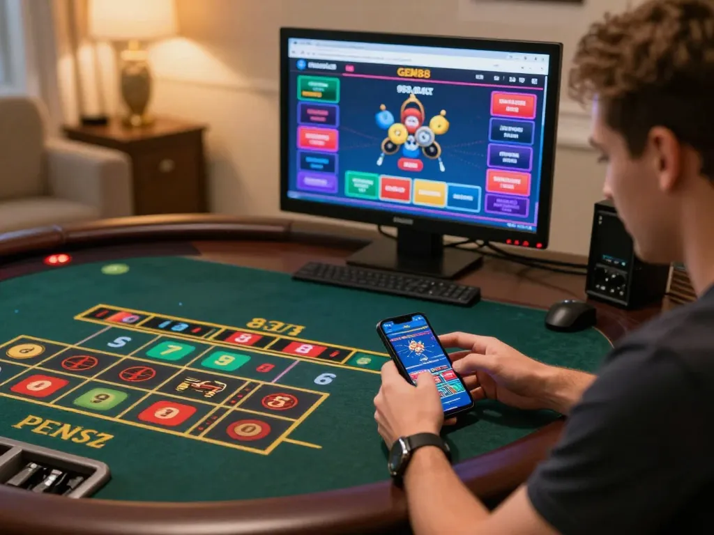 GEM88 player engaging in thrilling live roulette gameplay on a smartphone.